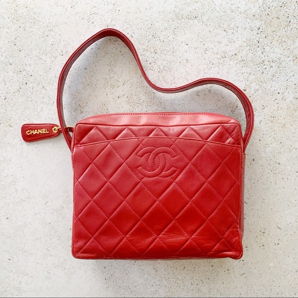 Chanel Bags Vintage Chanel Quilted Cc Logo Shoulder Bag Red Poshmark